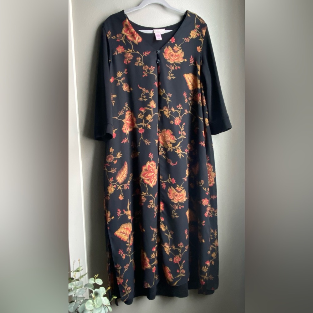 Vintage Coldwater Creek Women’s Floral Two Piece Maxi Dress, Black, Size PXL.